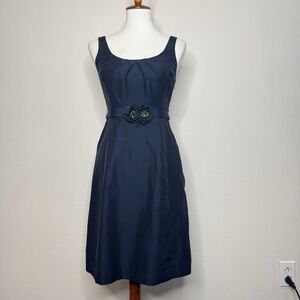 GLINT Silk Blend Sleeveless Dress Sz‎ 2 Navy Belted Cocktail Wedding Guest
